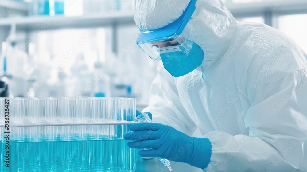 Aufkleber meticulous scientist performing experiments with precision in a well equipped laboratory setting foc