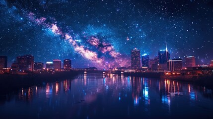 Nashville cityscape with milky way galaxy