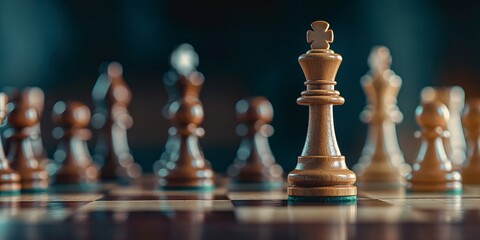 A detailed view of a chessboard with intricately designed black and white pieces, showcasing strategy, foresight, and intellectual challenge in the game of chess.