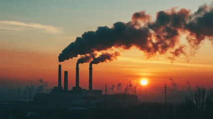 Industrial Sunset with Emissions