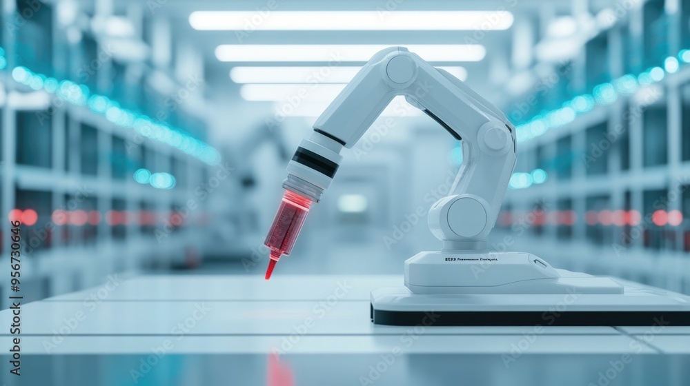 Poster cutting edge robotic laboratory equipped with futuristic scientific apparatus automation technology 