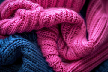  Close-Up of Pink and Blue Knitted Fabrics in Cozy Folds