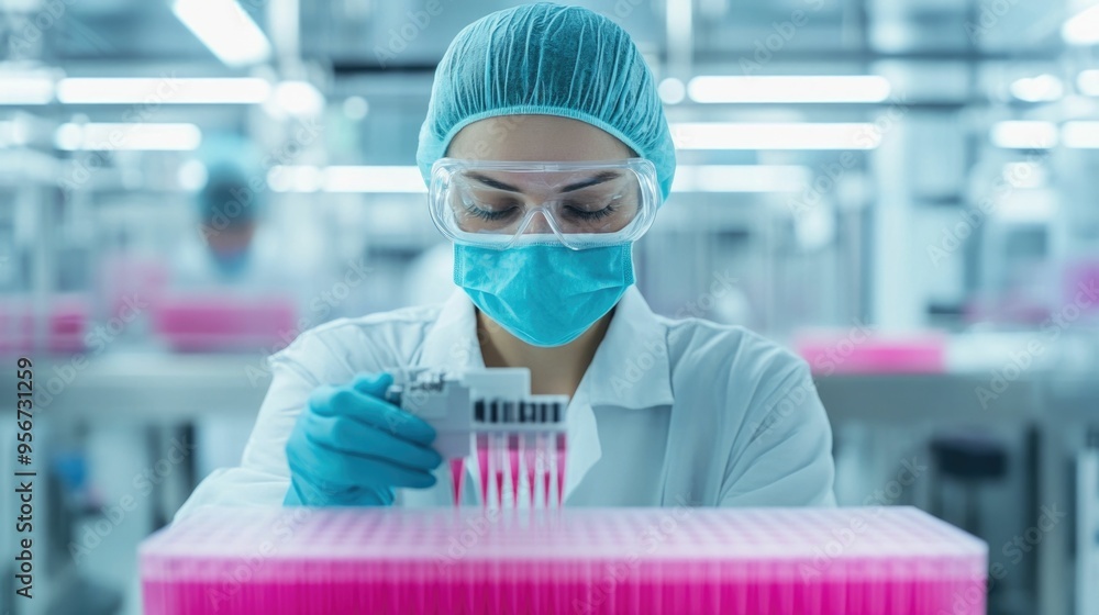 Poster researchers working with innovative 3d bioprinting technology in a state of the art laboratory envir