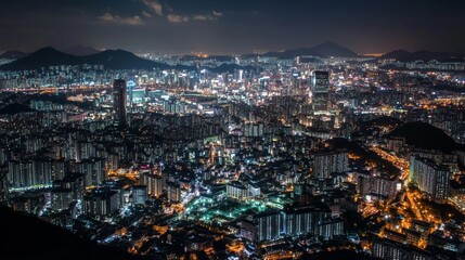 Obraz premium Night Cityscape Overlooking Urban Skyline