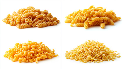 Piled macaroni pasta isolated on white background