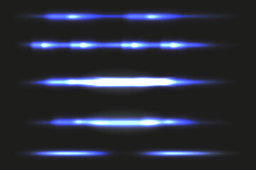 Blue Neon effect lines collection isolated black background. Set of laser light. Highlight vector illustration. EPS 10