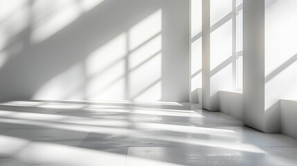 Obraz premium Minimalist Abstract White Background with Soft Shadows and Light Reflections, Ideal for Product Display or Advertising Backdrop in a Studio Setting.