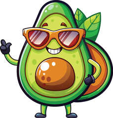 Cute Cartoon Avocado isolated | with a Sunglass & Christmas hat and siting on Easter egg etc