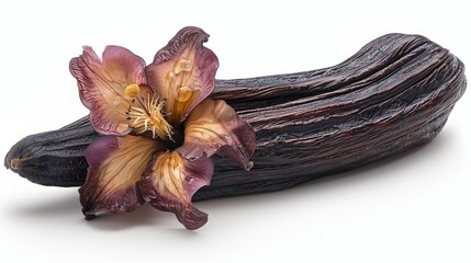 PNG,vanilla pod with a flower, isolated on white background