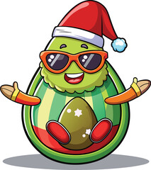 Cute Cartoon Avocado isolated | with a Sunglass & Christmas hat and siting on Easter egg etc