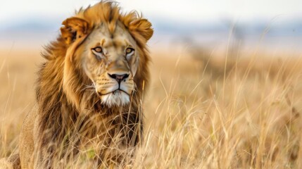 Portrait of a Lion in the Savanna .
