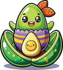 Cute Cartoon Avocado isolated | with a Sunglass & Christmas hat and siting on Easter egg etc