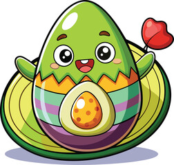 Cute Cartoon Avocado isolated | with a Sunglass & Christmas hat and siting on Easter egg etc