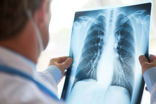 Doctor examining a chest x-ray for potential lung problems