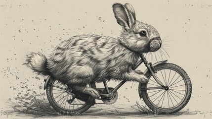 Rabbit Cycling Bicycle Vintage Illustration, Hand drawn rabbit, vector illustration