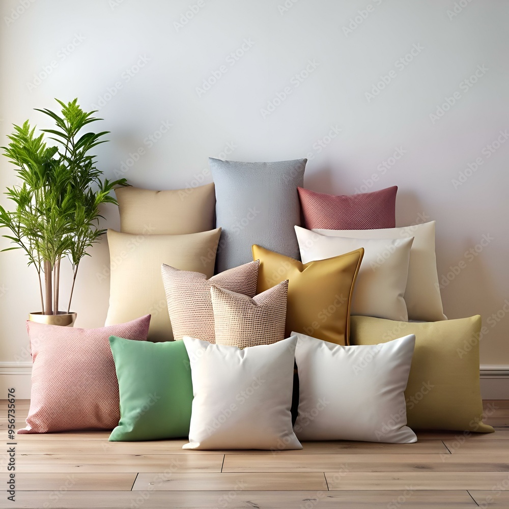 Aufkleber a cozy and inviting arrangement of pillows in various textures and colors. perfect for adding warmth