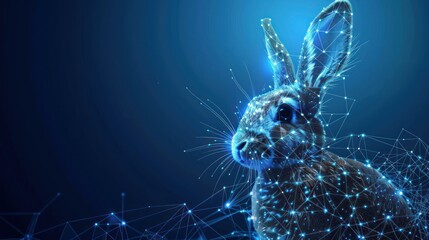 Low-poly design of interconnected lines and dots. Blue background.