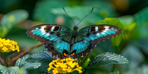 Colorful Butterfly in Garden with green blur background 
