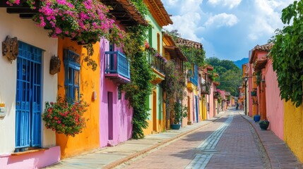 Fototapeta premium Colorful Colonial Street in South America.