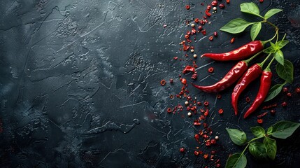 Red chili pepper,dried chillies on dark background.
