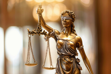 Obraz premium Golden lady justice statue holding scales representing law legal system and justice