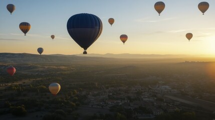 Naklejka premium Aerial View of Colorful Hot Air Balloons at Sunrise