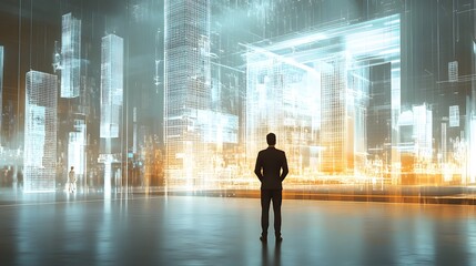 Fototapeta premium A digital artwork depicting an urban landscape, filled with architectural and industrial elements