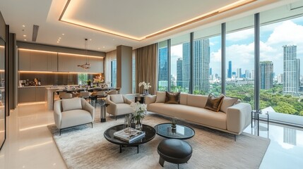 Modern living room in a Bangkok residence with stylish furniture and decor, photographed before being listed in the real estate market, April 27, 2015