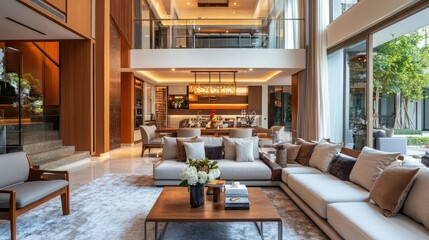 Modern living room in a Bangkok residence with contemporary furniture and stylish decor, showcasing an elegant design before entering the real estate market