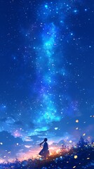 Obraz premium Enchanting Anime-Style Winter Wonderland: Skier Gliding Through Pristine Snowscape. Dynamic Illustration for Travel Marketing, NFT Art, Apparel Design, and Seasonal Promotions 2025-2035. Versatile Art