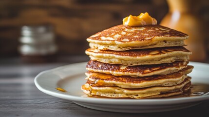 Stack of Pancakes with Butter and Syrup.