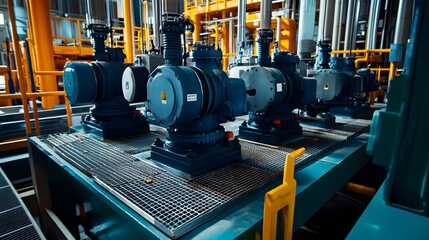 A large industrial plant with a yellow and orange color scheme. Concept of industrialization and efficiency