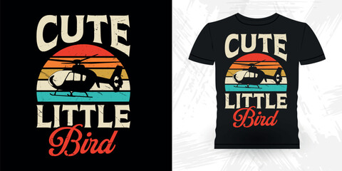 Cute Little Bird Funny Flying Helicopter Retro Vintage Pilot Helicopter T-shirt Design