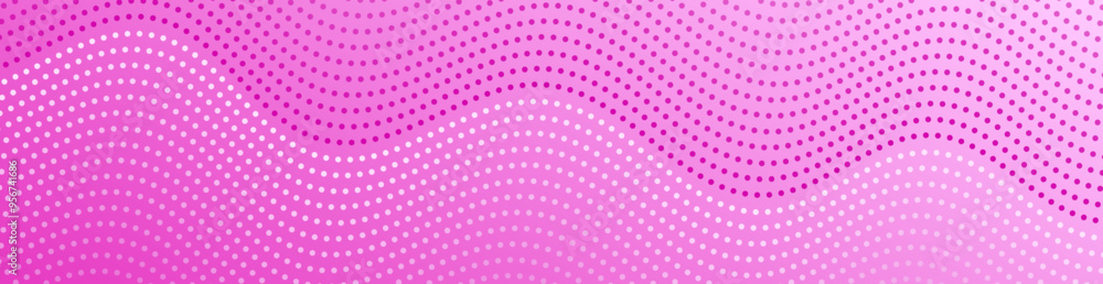 Wall mural Abstract background with dots and waves. Web banner size. Element for design. Vector background for brochure, booklet, flyer, poster. Pink gradient