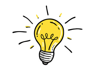 Bright idea icon : Illustration of a glowing yellow light bulb Symbol of creativity, inspiration. For use in presenting marketing materials to present creative ideas and new ideas.	