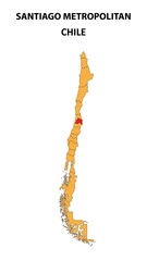 Santiago Metropolitan Map is highlighted on the Chile map with detailed state and region outlines.
