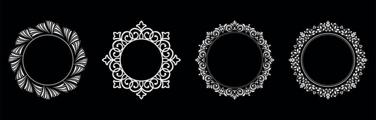 Set of decorative frames Elegant vector element for design in Eastern style, place for text. Floral black and white borders. Lace illustration for invitations and greeting cards.