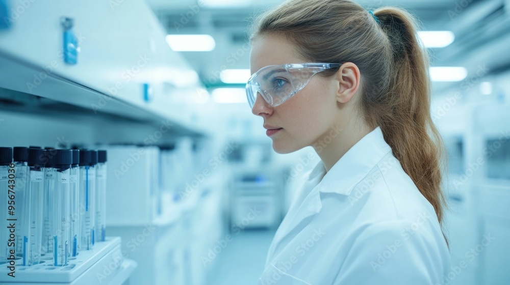 Poster experienced laboratory technician expertly operates a state of the art gas chromatograph instrument 