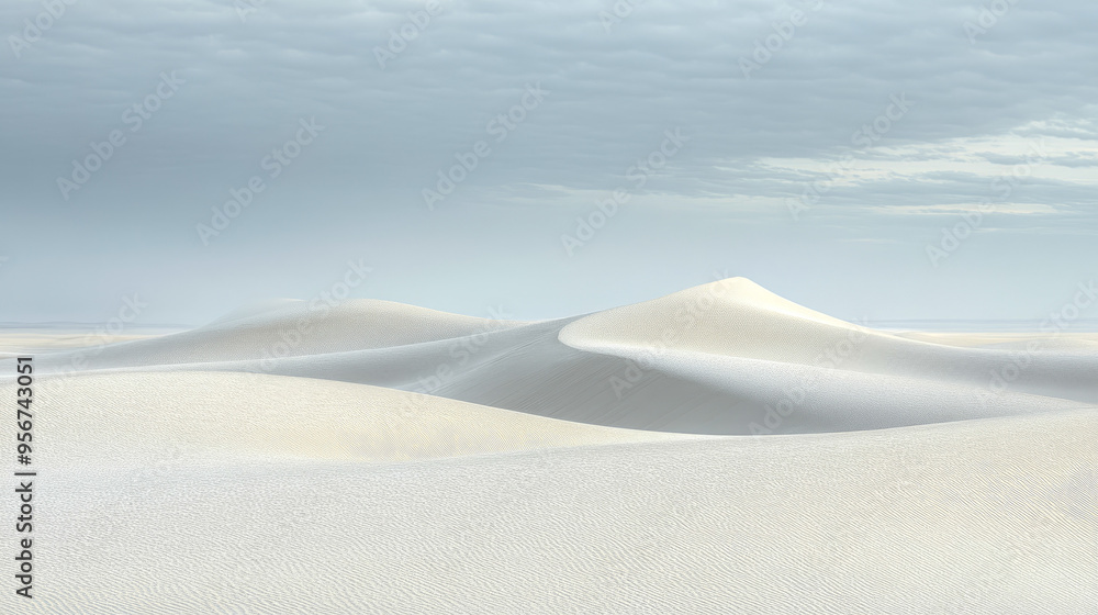 Aufkleber a tranquil scene of smooth sand dunes under a cloudy sky, with gentle curves creating a soft and ser