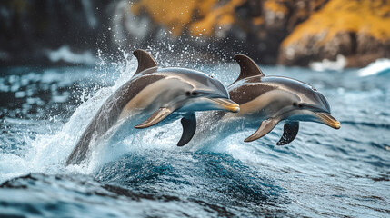 Obraz premium Dolphins jumping into the sea