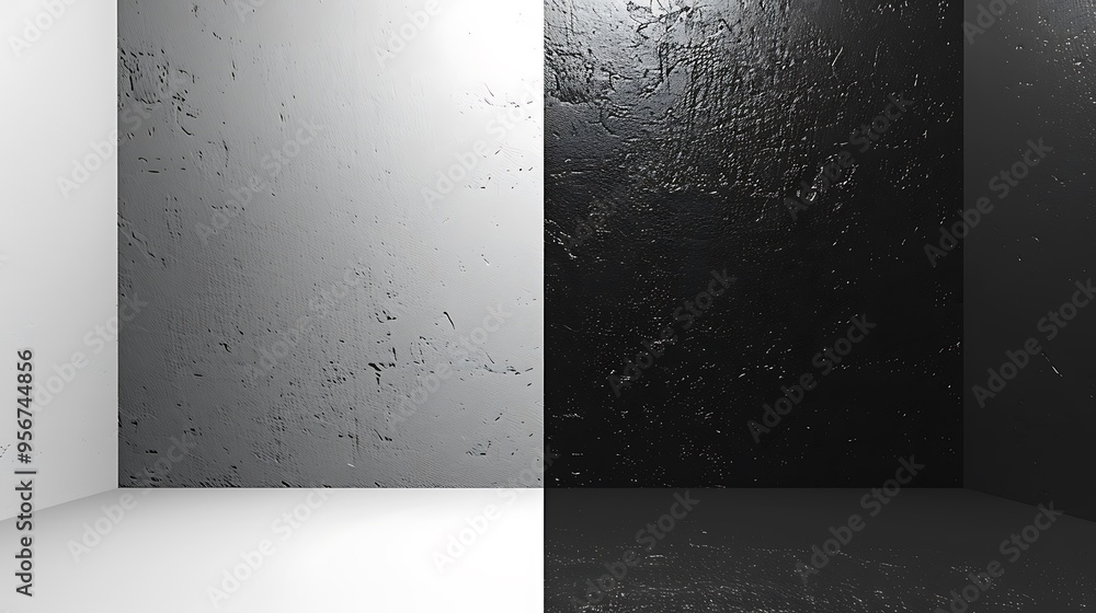 Aufkleber exploring the duality of light and shadow in a black and white textured space