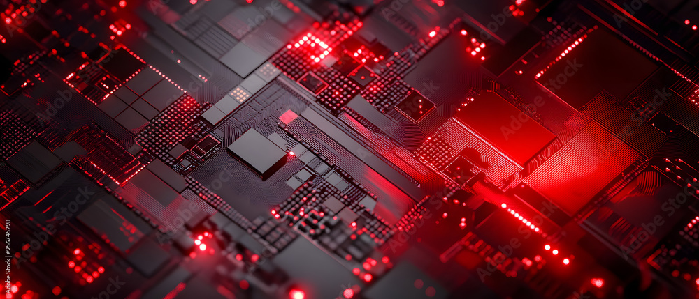 Poster red futuristic ic circuit abstract background 3d rendering