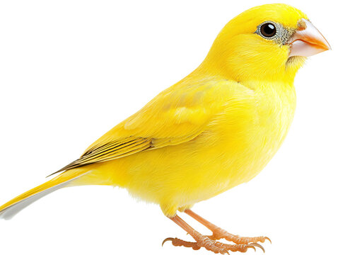 a yellow bird standing on a white background