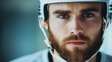 Close up view of a hockey player being checked and examined for a suspected broken nose during an intense and competitive sports game on the ice rink