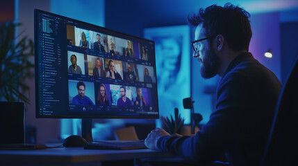 Virtual Networking: Professional Video Call with Global Contacts on an Ultra-Wide Screen