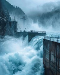 Fototapeta premium Hydroelectric dam with flowing water 