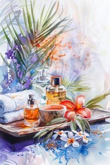 Fototapeta premium Luxury Spa Wellness. Relaxing Pamper Session with Natural Skincare and Aromatherapy