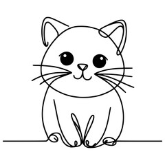 one line drawing cute cat animal vector illustration template design