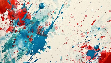 Abstract background with splashes of red and blue paint on white paper, representing creativity or inspiration.