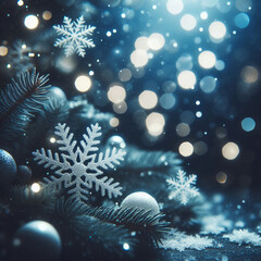 New Year blue background glitter , glowing balls and light bulbs neutral background..